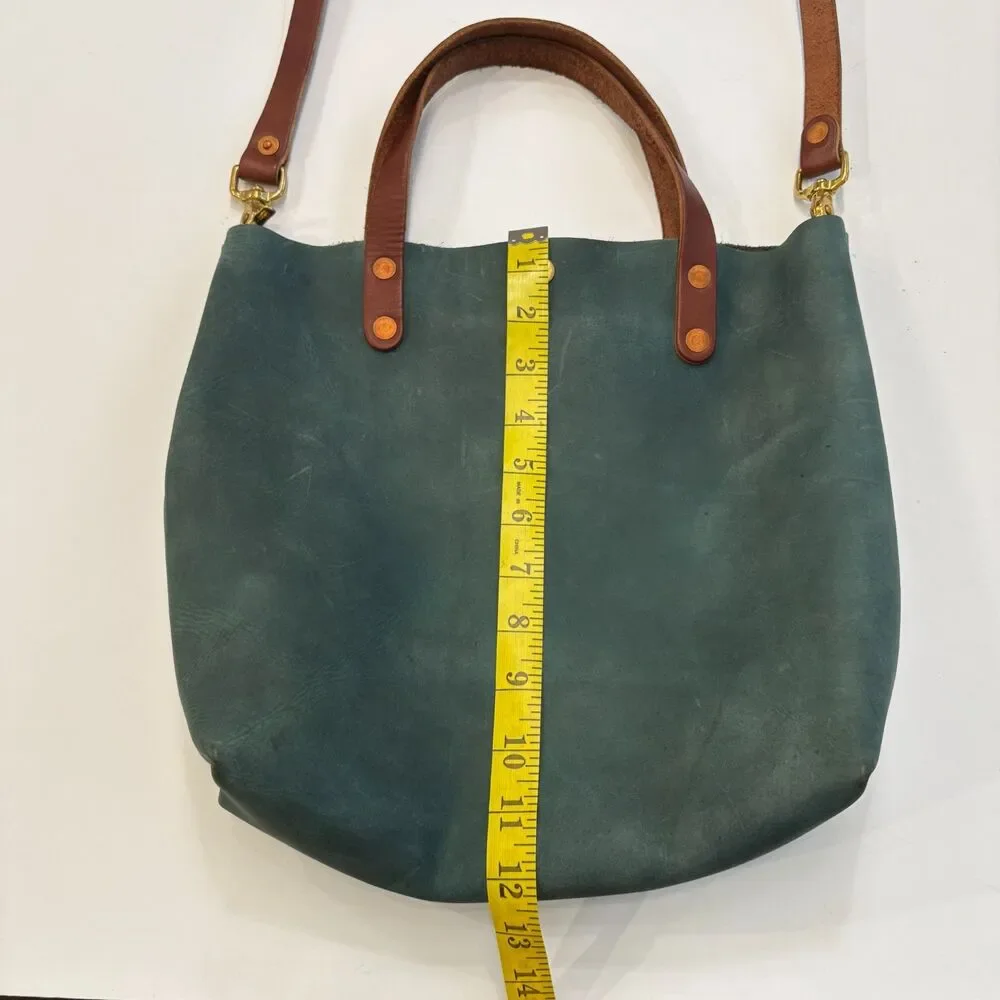 KMM & Co Leather Tote Atlantic Blue Full Grain Crossbody Made USA Travel Casual